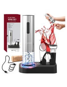 Set Abridor de Botellas de Vino Eléctrico Acpouw 5 en 1 Plata
