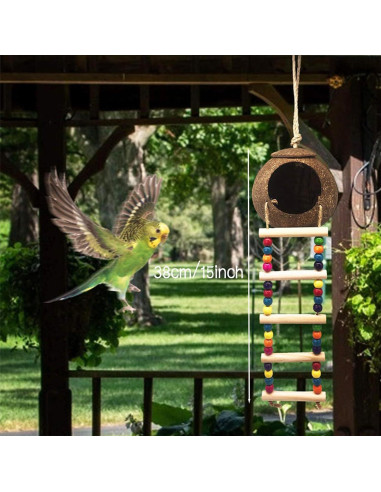 Casa de Pájaro de Coco FBIRDY con Escalera para Mascotas