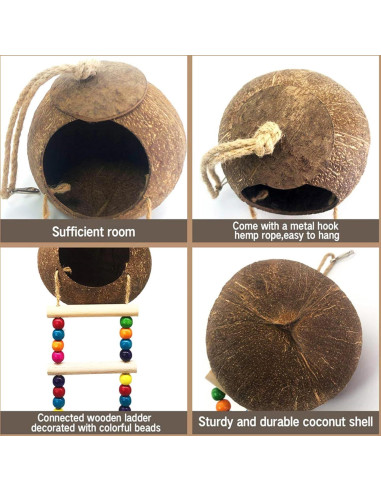 Casa de Pájaro de Coco FBIRDY con Escalera para Mascotas