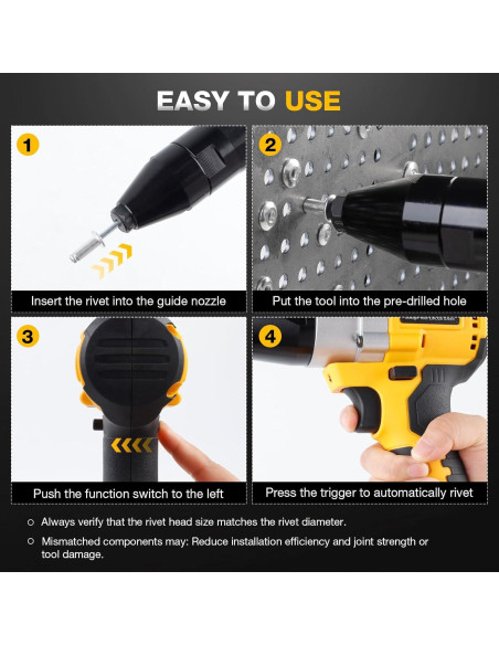 Pistola de Remaches Inalámbrica Decwls 20V, 3 Cabezales