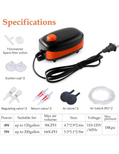 Bomba de Aire Eléctrica FEDOUR 5W para Acuario hasta 757L 2