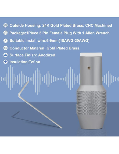 Conector hembra DIN 5 pines Monosaudio chapado en oro