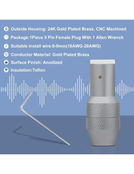 Conector hembra DIN 5 pines Monosaudio chapado en oro