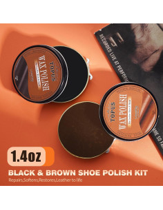 Kit de Cuidado para Zapatos Topus - 3 Piezas, Cera Negra y Marrón 2