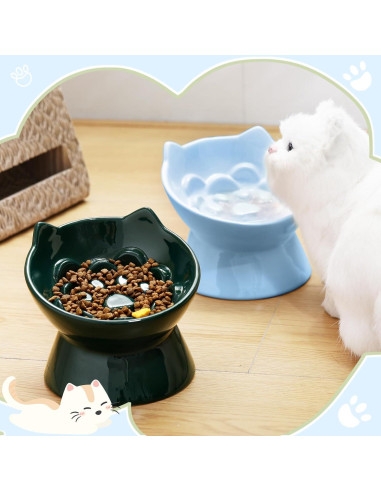 Cuencos Elevados de Cerámica para Gatos Funnymoom 2 Pcs