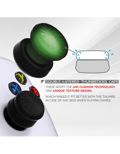 Tapas de Joystick Ergonómicas PlayVital para PS5, PS4, Xbox y Switch Pro - Negro