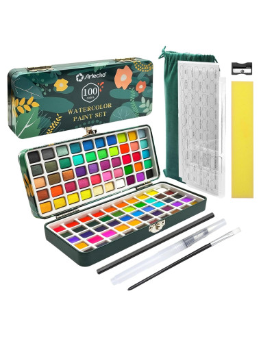 Set de Pintura Acuarela Artecho 100 Colores con Pinceles
