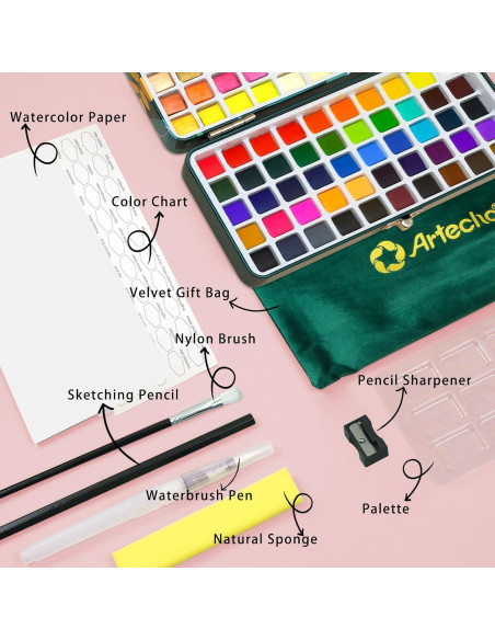 Set de Pintura Acuarela Artecho 100 Colores con Pinceles