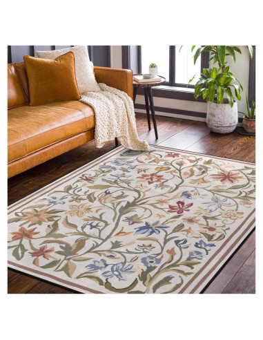Alfombra de Área Amorettise Floral Beige 1.52x2.13m Antideslizante