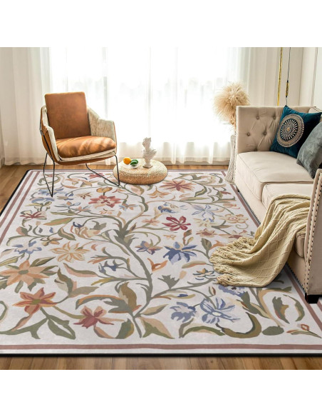 Alfombra de Área Amorettise Floral Beige 1.52x2.13m Antideslizante