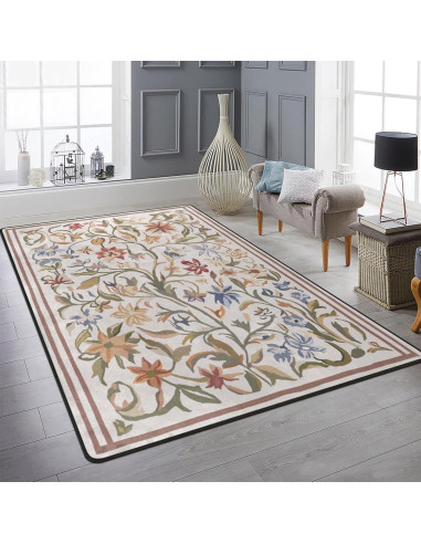 Alfombra de Área Amorettise Floral Beige 1.52x2.13m Antideslizante