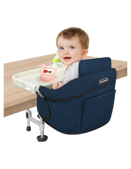 Silla Alta Portátil Jozzve con Gancho y Bandeja Removible Azul