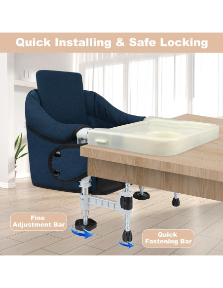 Silla Alta Portátil Jozzve con Gancho y Bandeja Removible Azul