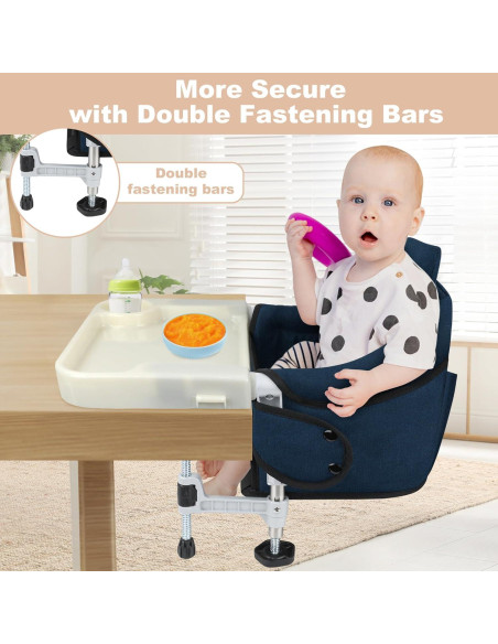 Silla Alta Portátil Jozzve con Gancho y Bandeja Removible Azul