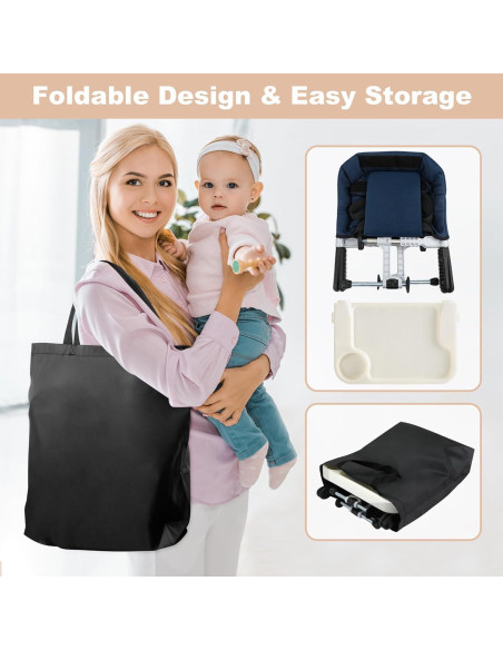 Silla Alta Portátil Jozzve con Gancho y Bandeja Removible Azul