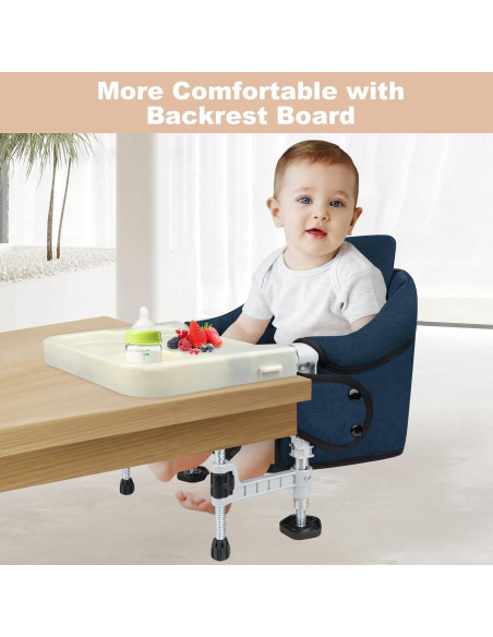 Silla Alta Portátil Jozzve con Gancho y Bandeja Removible Azul