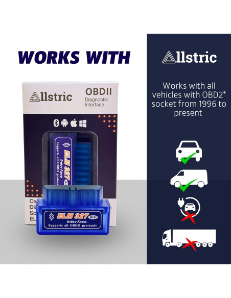 Escáner OBD2 Bluetooth Allstric ELM327 - Diagnóstico Automotriz