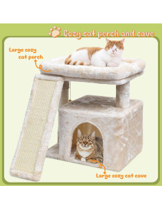 Árbol para Gatos SIYIPURR Beige con Poste Rascador y Cama 2