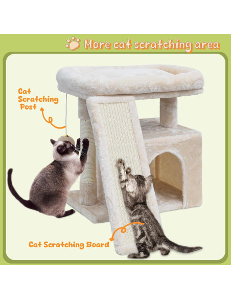 Árbol para Gatos SIYIPURR Beige con Poste Rascador y Cama