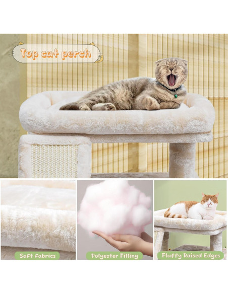 Árbol para Gatos SIYIPURR Beige con Poste Rascador y Cama