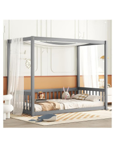 Cama Canopy de Piso Twin CNANXU con Barandillas y Diseño Seguro