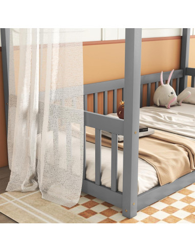Cama Canopy de Piso Twin CNANXU con Barandillas y Diseño Seguro