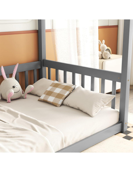 Cama Canopy de Piso Twin CNANXU con Barandillas y Diseño Seguro