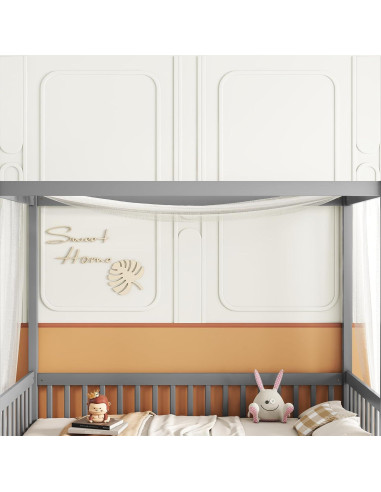Cama Canopy de Piso Twin CNANXU con Barandillas y Diseño Seguro