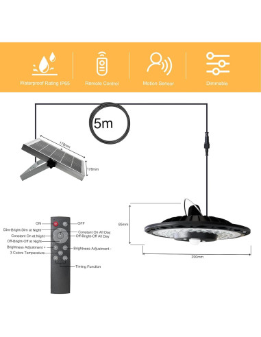 Luz Colgante Solar CREATESTAR 3000LM con Sensor y Control Remoto
