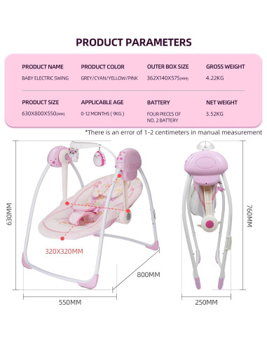 Silla Mecedora Plegable Comfort 25103 para Bebés con Música