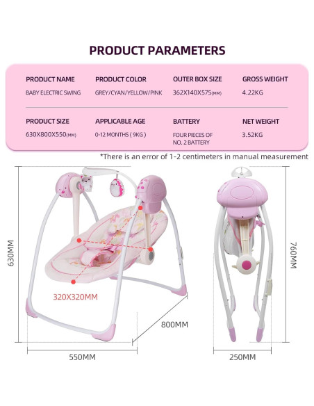 Silla Mecedora Plegable Comfort 25103 para Bebés con Música
