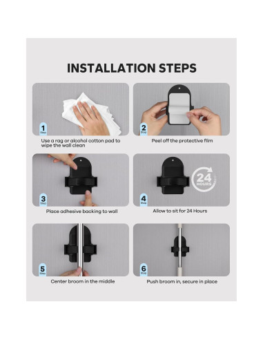 Soporte de Escoba Montaje en Pared MCOMCE Negro 4 Contador