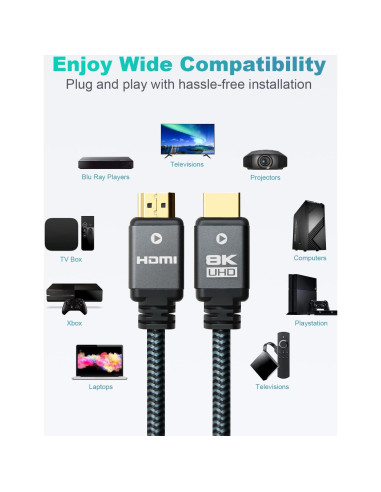 Cable HDMI 2.1 Yauhody 0.91m - Alta Velocidad 48Gbps 8K