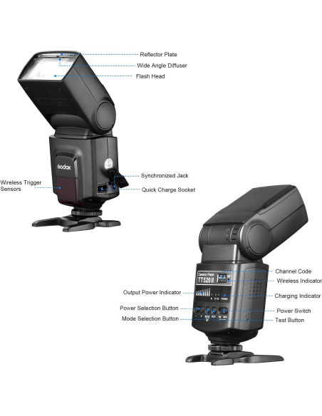 Flash Godox TT520 II para Cámara DSLR con Transmisor Inalámbrico