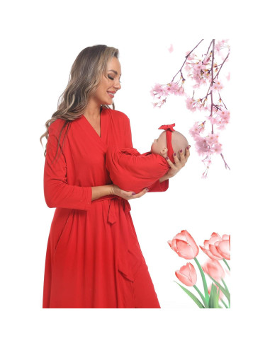 Bata de Maternidad QTECLOR con Manta de Envolver Rojo