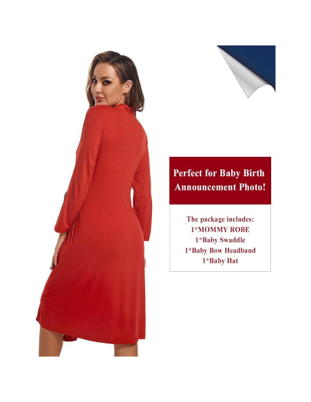 Bata de Maternidad QTECLOR con Manta de Envolver Rojo