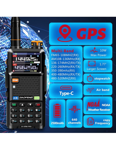Radio de Ham BAOFENG UV-5RM PRO GPS 10W con 2 Baterías