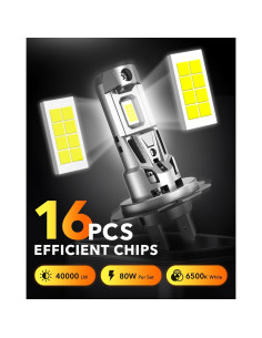 Bombilla LED OXILAM H7, 40000LM, Luz Fría 6500K, Paquete de 2 2