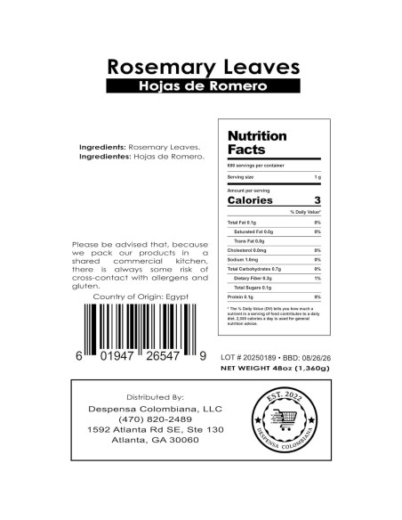 Hojas de Romero Seco 1.36 kg Despensa Colombiana - Aromatizar