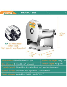 Cortadora de Verduras Eléctrica Newhai 0-10mm Acero Inoxidable 2
