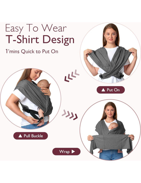 Fular Portabebés Ergonomico Momcozy Gris Profundo 3.6-15.9kg