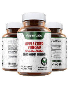 Cápsulas de Vinagre de Sidra de Manzana Vegan Labs 180 Unidades 1600mg