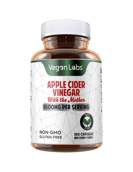 Cápsulas de Vinagre de Sidra de Manzana Vegan Labs 180 Unidades 1600mg