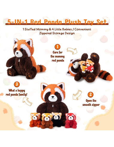 Set de Juguetes de Peluche Panda Rojo Syhood 5 Pcs 33 cm