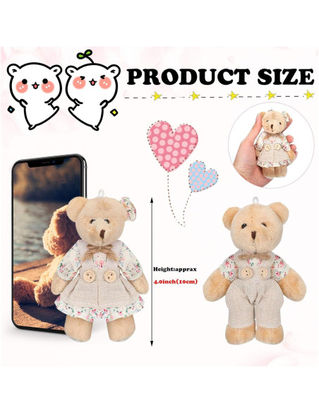 12 Mini Osos de Peluche Skylety con Ropa de Arpillera 10 cm