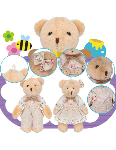 12 Mini Osos de Peluche Skylety con Ropa de Arpillera 10 cm
