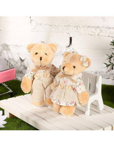 12 Mini Osos de Peluche Skylety con Ropa de Arpillera 10 cm