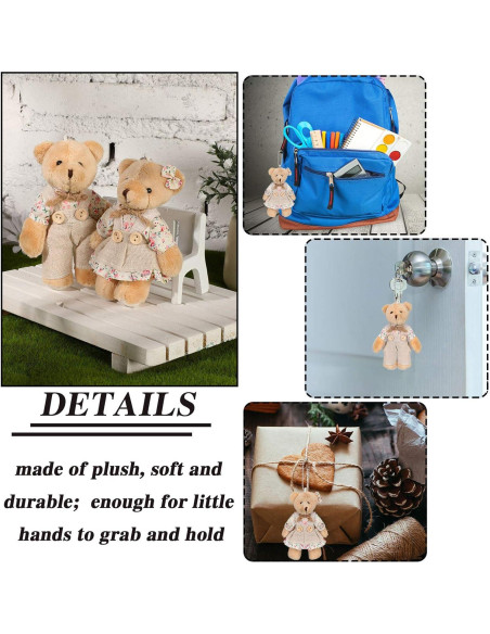 12 Mini Osos de Peluche Skylety con Ropa de Arpillera 10 cm