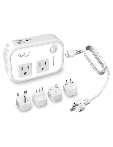Convertidor de Voltaje FOVAL 220V a 110V con USB-C 18W