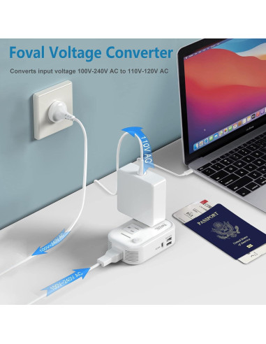 Convertidor de Voltaje FOVAL 220V a 110V con USB-C 18W